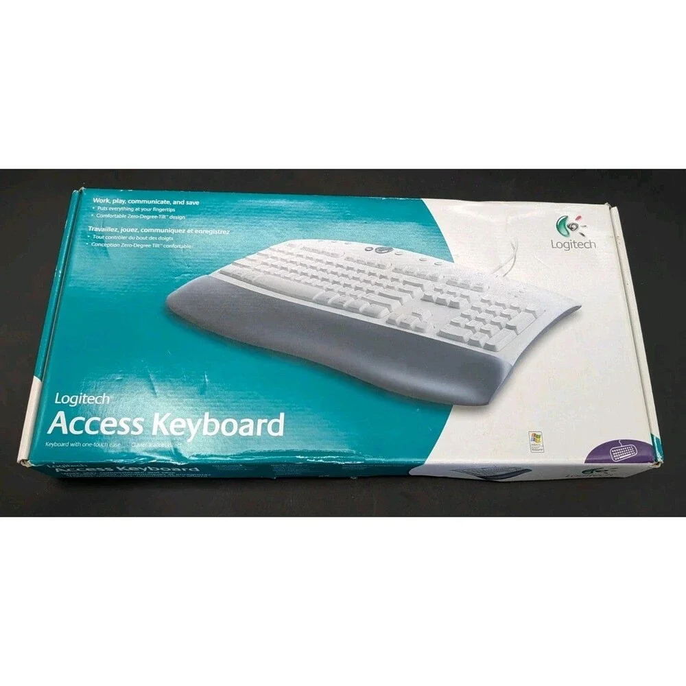 Logitech Access Wired PS/2 PC Keyboard Wired Ergonomic Open NEW